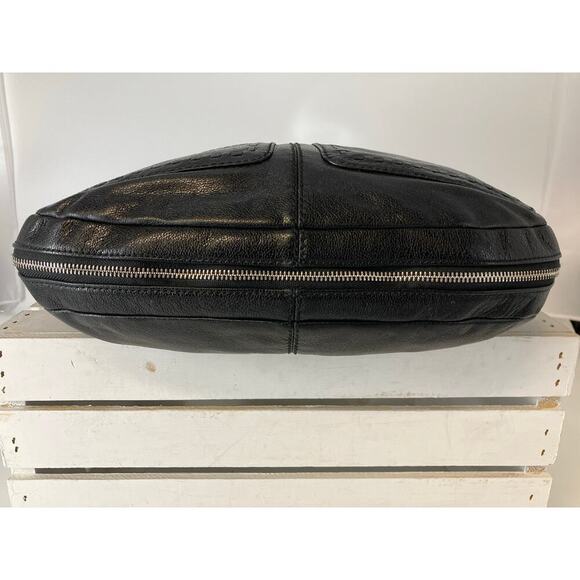 BRIGHTON LARGE BLACK LEATHER, ANIMAL PRINT TRIM SHOULDER BAG - Picture 10 of 16